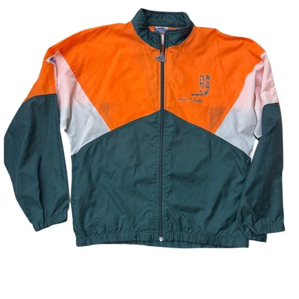 Miami Hurricanes Vintage 90s Apex One Windbreaker Jacket NCAA Green Orange Large